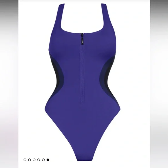 TA3 Scoopy Seamed Zip Sculpting One Piece NWT XS XLong Contour Blue Black - Picture 13 of 15